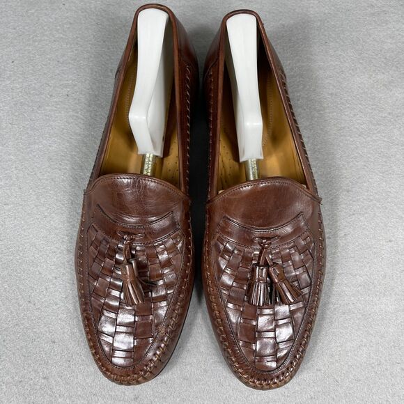Nordstrom Mens Leather Loafers Brown Woven Size 10M Tassel Driving Shoes Italy main image 9